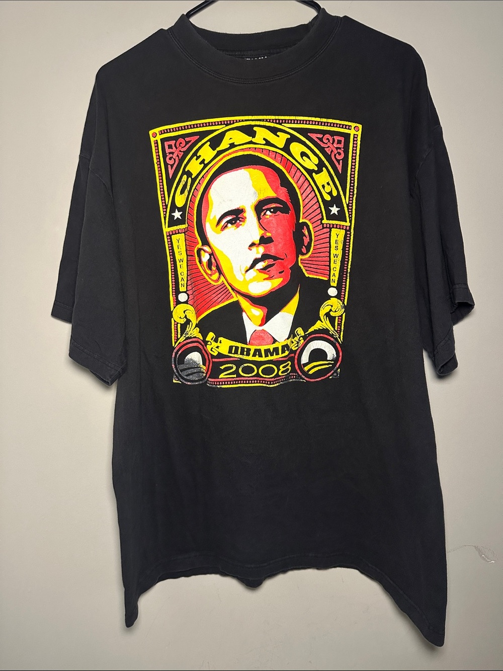 TALHA Barack Obama 2008 y2k Political Black with Yellow and Red t-shirt